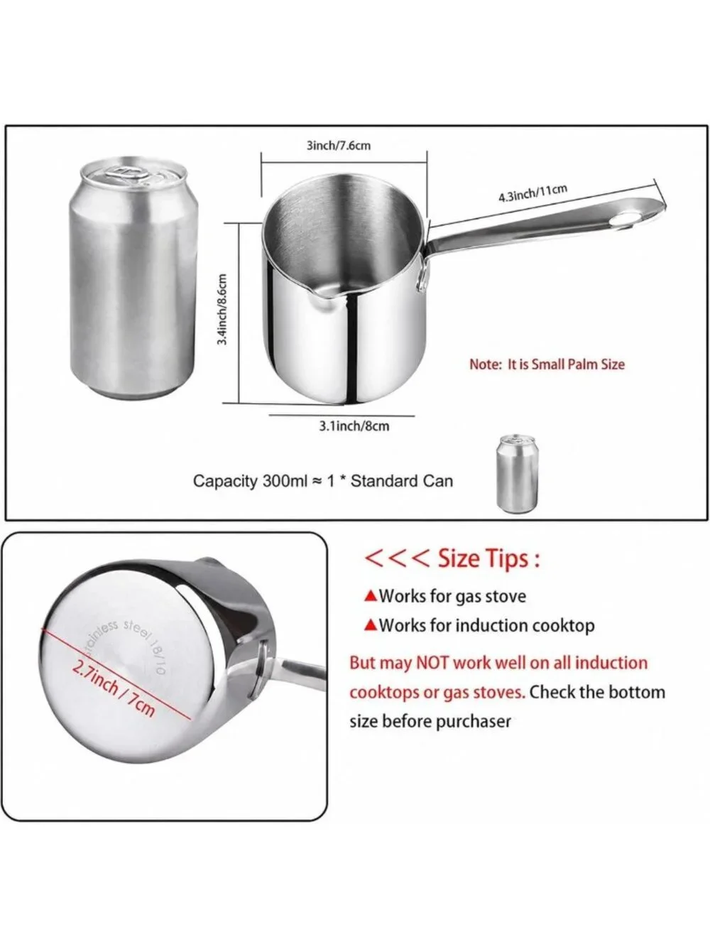 10oz Stainless Steel Butter Warmer | Single-Serve Milk & Sauce Heating Pan